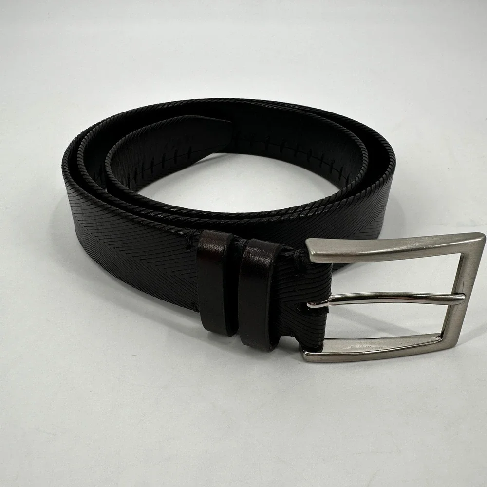 Bill Lavin Soft Collections Mens Black Leather Chevron Belt Size 38‎ Textured
